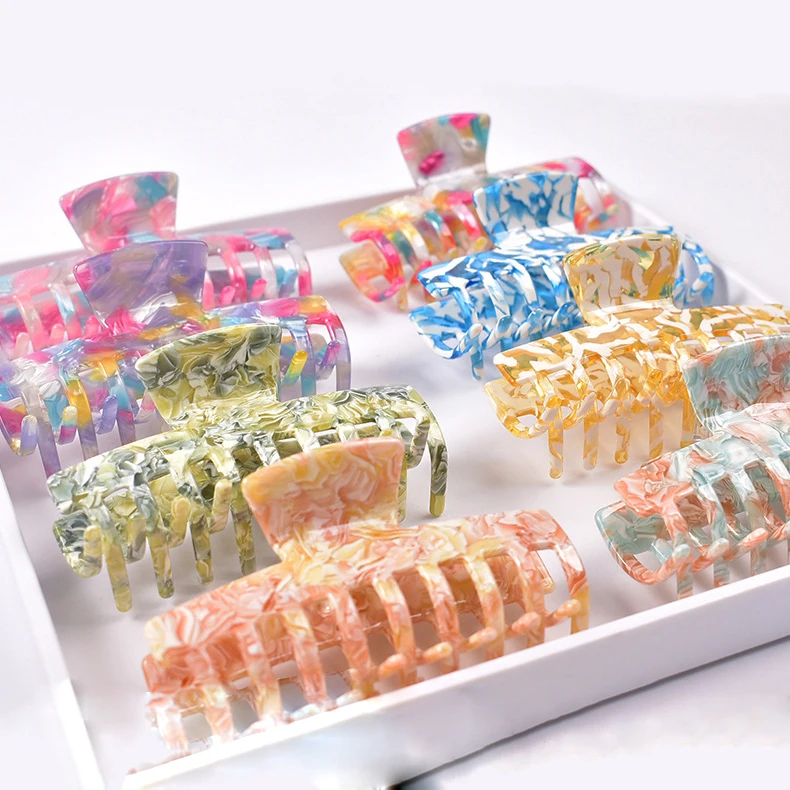 Wholesale Ins Oversized Shark Cellulose Acetate Hair Claw Clip Korean Multicolor Acrylic Large Hair Clip Claw Marble Hair Claws