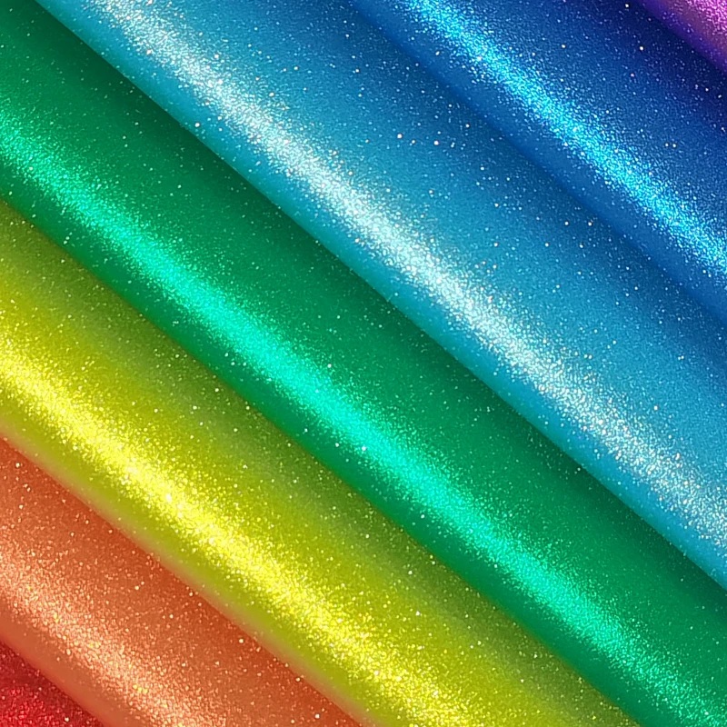 Wholesale Sparkly fine glitter artificial PU Faux leather Shiny pure color Synthetic reflective Fabric For bag/upholstery