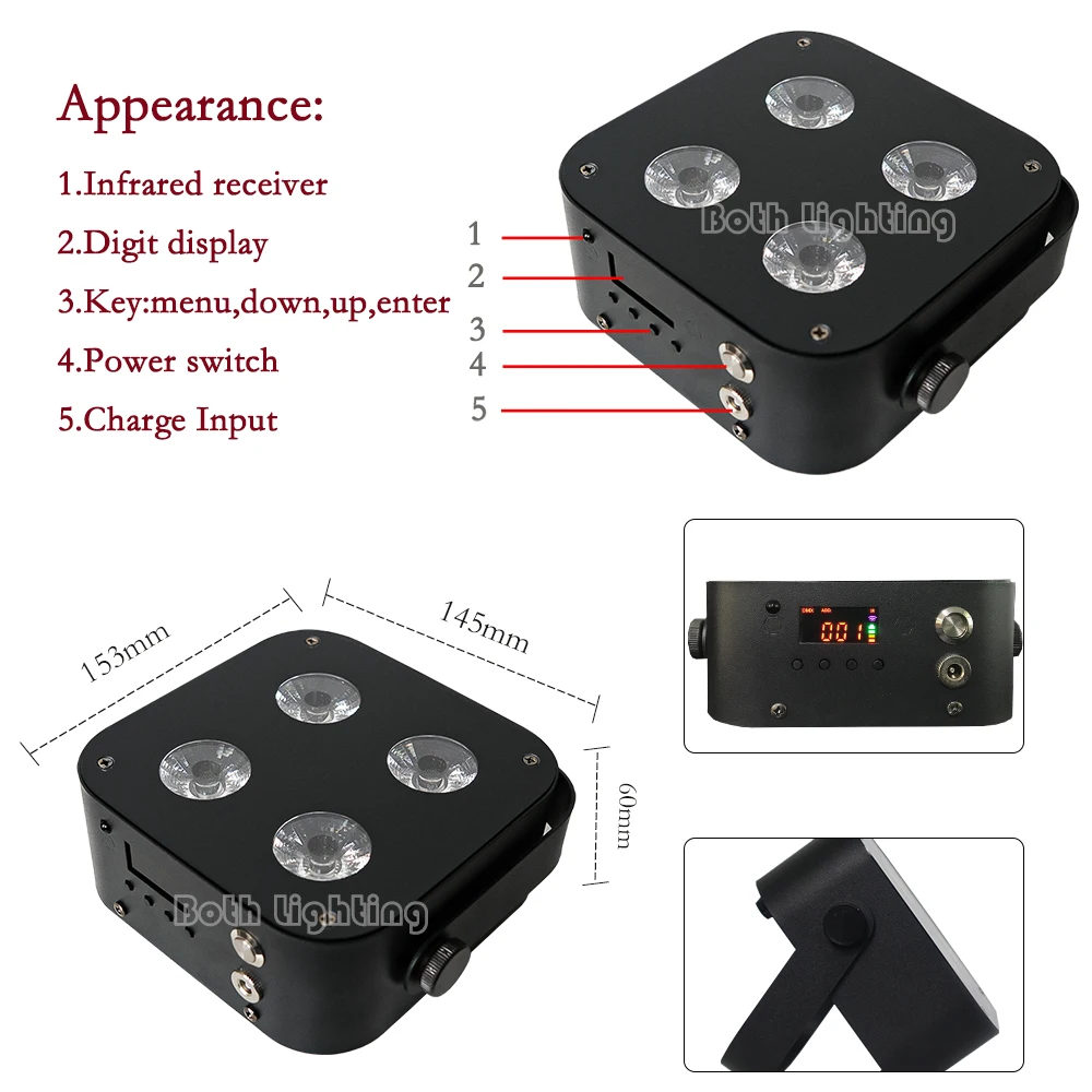 IR4 Mini uplights Cheap Portable 4*12w IR Remote+display wireless DMX battery LED up lighting IR/APP control for wedding dj