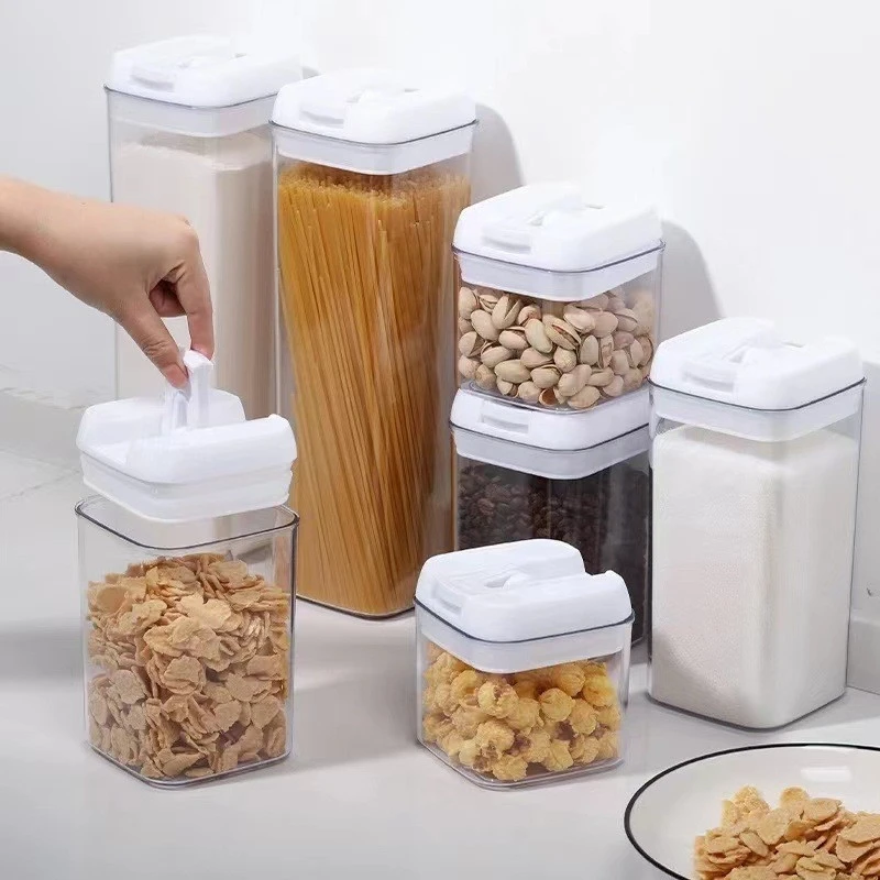 Jar Food Storage Canister with Airtight Lid Tin Kitchen Canisters Storage Jars Set Square