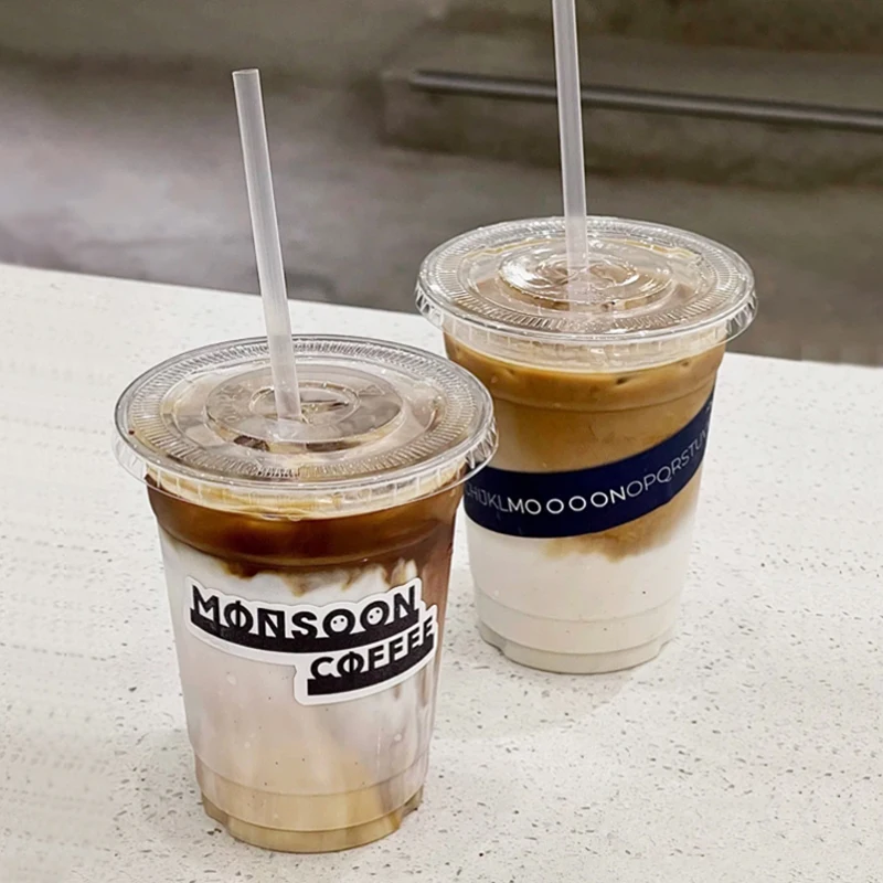Custom Logo 12 24oz PP PET Transparent Plastic Cups with Lid Disposable Beverage Packaging for Milk Tea Wine