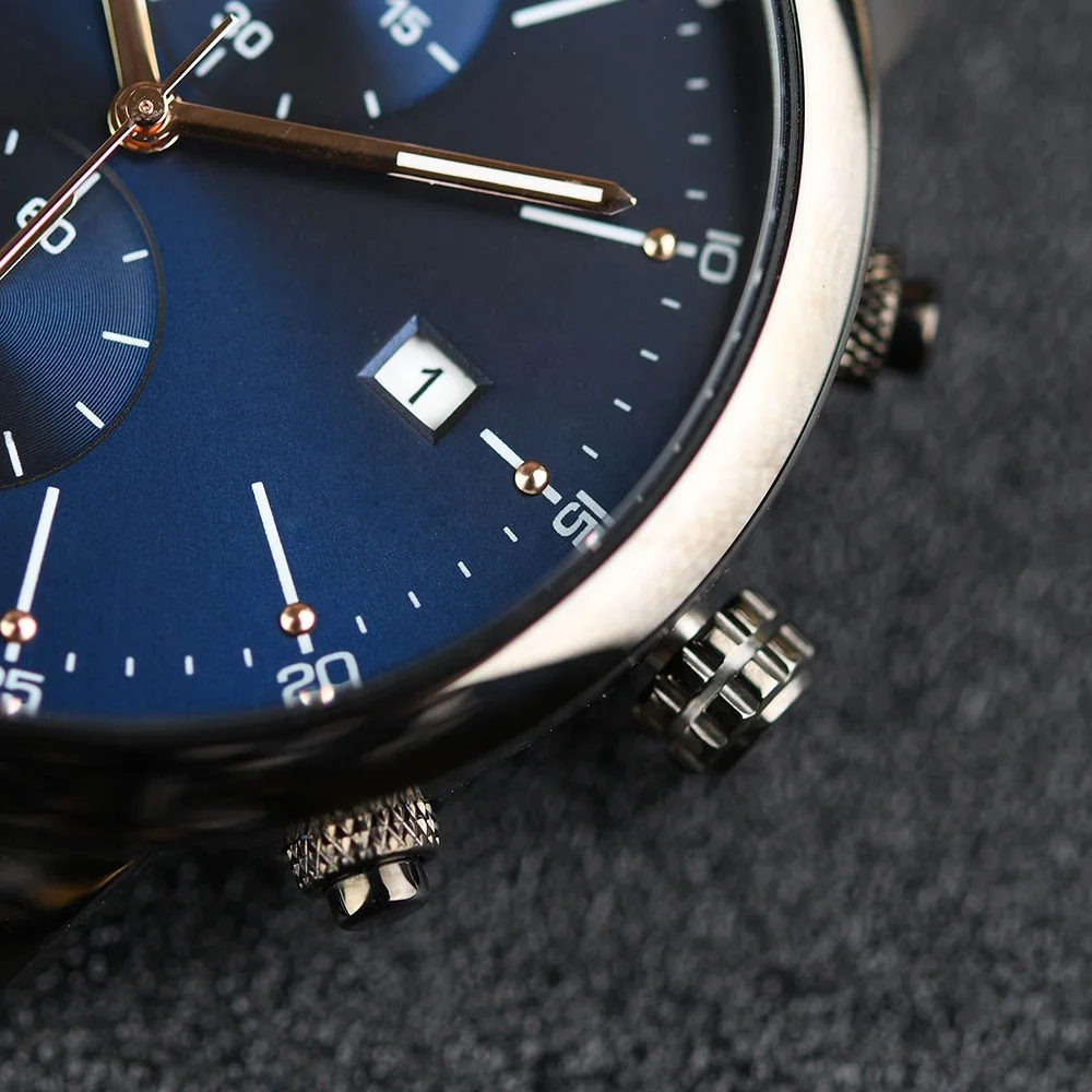 Customized steel mesh band waterproof watch black metal case wristband water resistant 5ATM watches