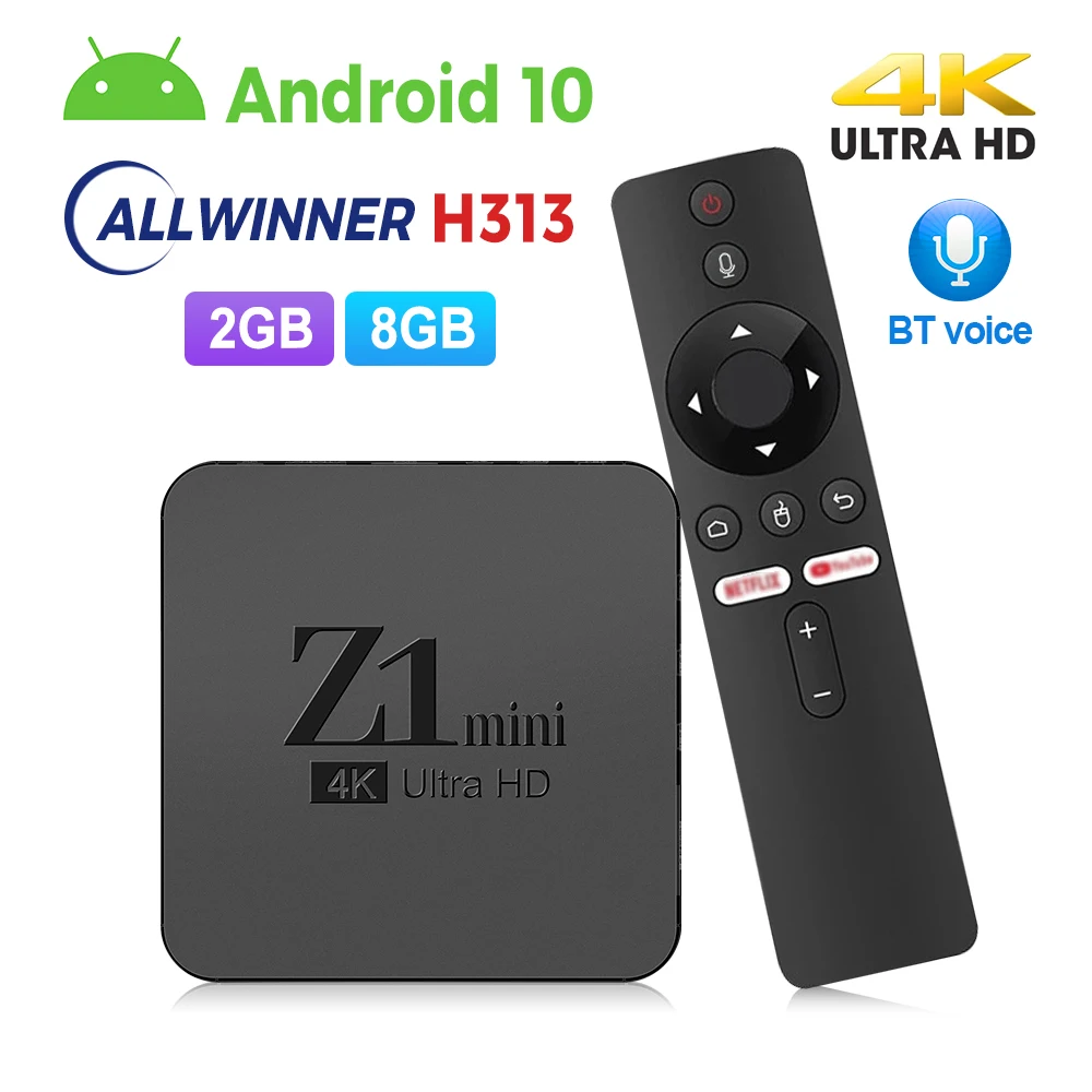 2024 новый продукт Z1 мини-приставка ATV Android 10 smart TV box H313 dual wifi 2 + 16GB 4k голосовой BT пульт дистанционного управления ТВ приставка