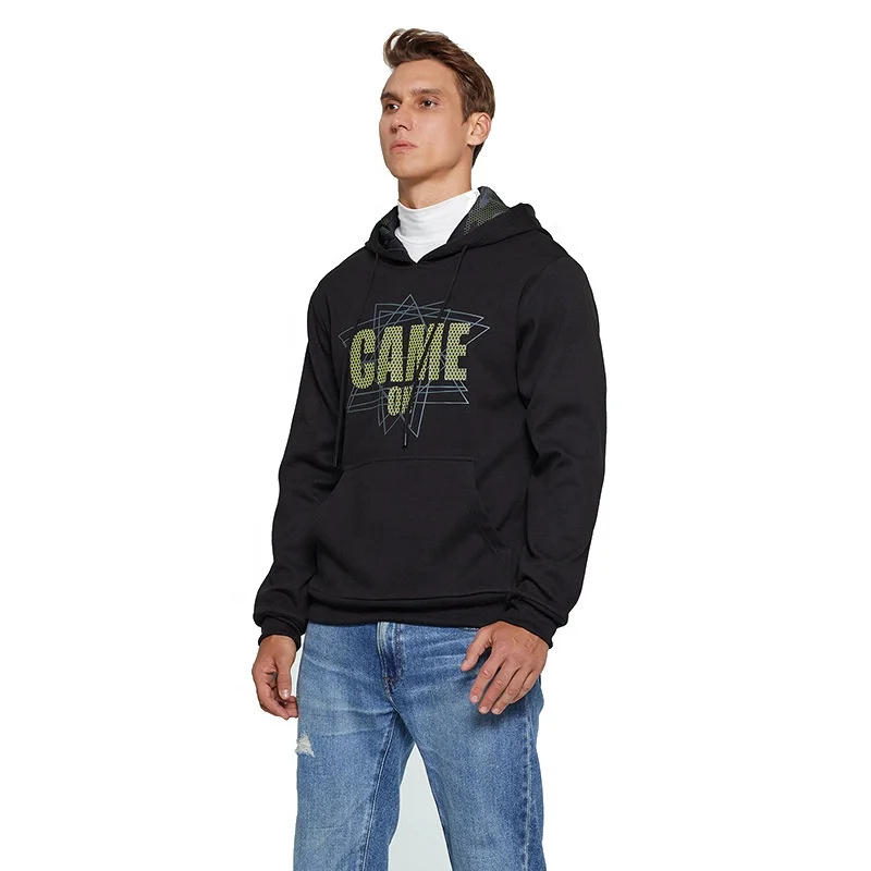 Wholesale Custom Printing Men Hoodie Black Hooded Sweatshirt Male Printed Clothing Hoodies and Sweatshirts