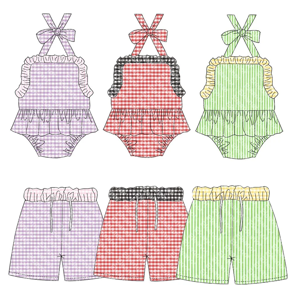 Custom bikini swimsuit for baby toddler kids girl seersucker brother sister matching bathing suit swim trunks