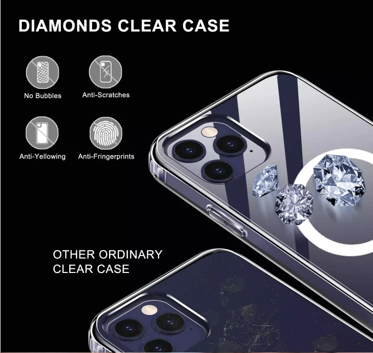 High Quality TPU PC Wireless Charging Anti Yellowing Crystal Clear Magnetic Phone Case Bayer for iPhone 13 Pro Max Magnetic Case