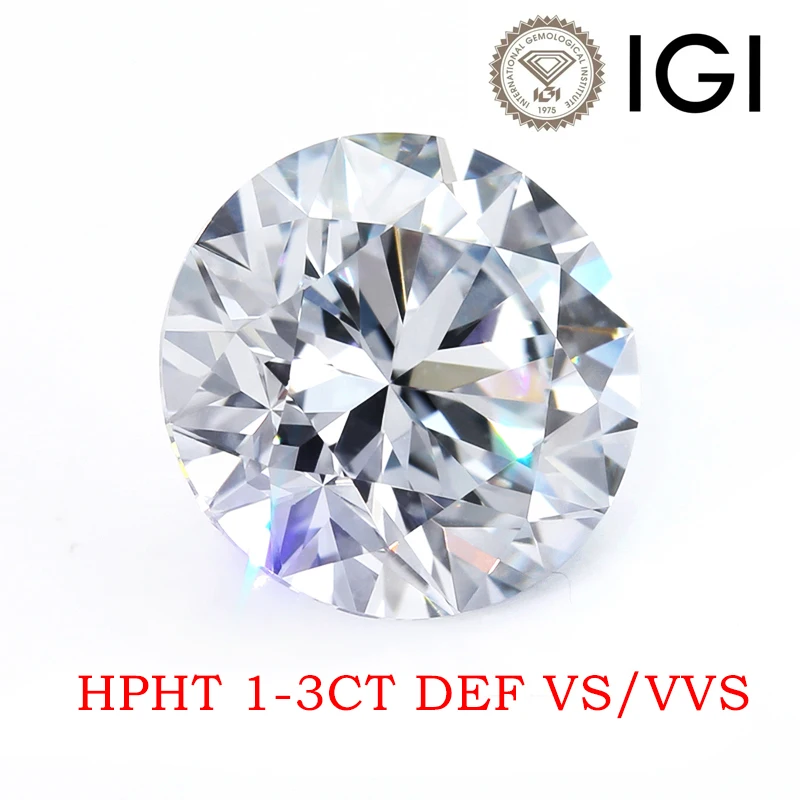 Promotion HPHT diamond IGI certificated D E 1CT -2.0CT VS VVS clarity 3EX cutting round lab grown diamond loose stone