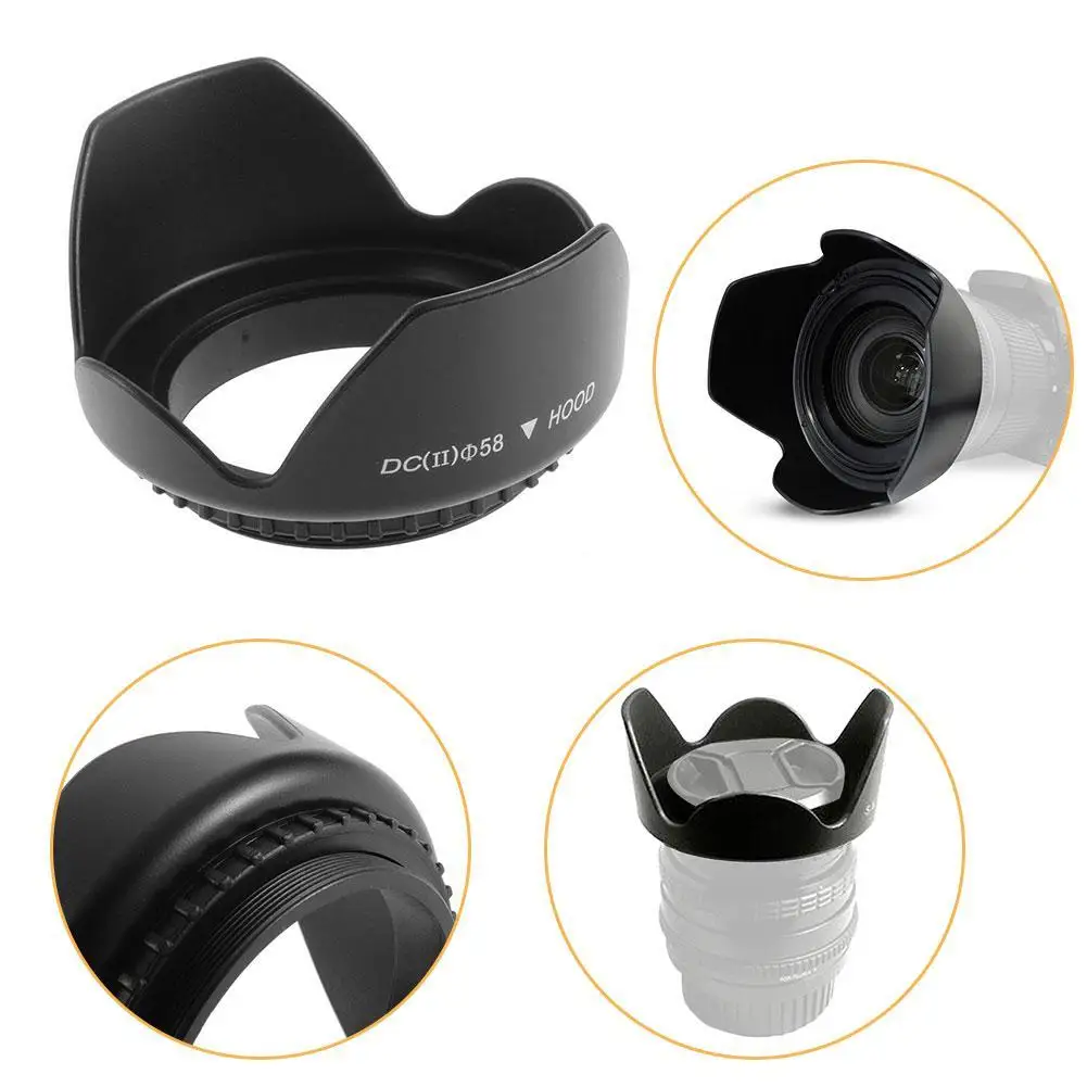 HQG 40.5mm/49mm/52mm/55mm/58mm/62mm/67mm Professional Camera Lens Hood Flower Shape Screw Mount Lens Hood Shade