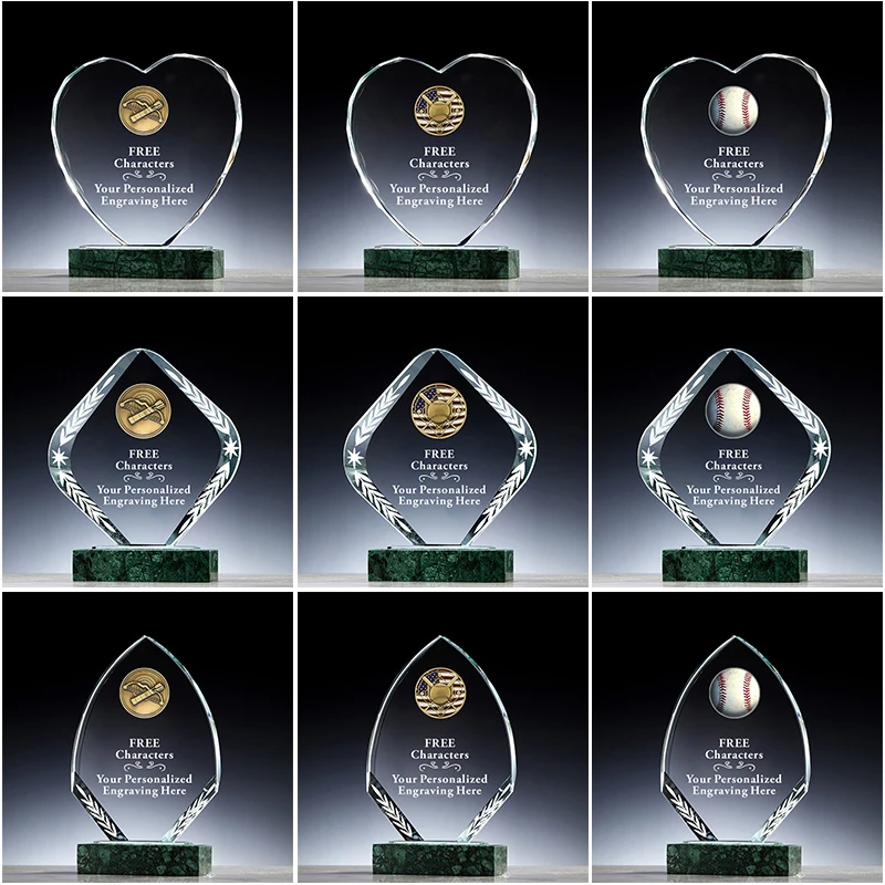 Noble New Design Custom Sports Champion Trophy Crystal Baseball Award with Marble Base