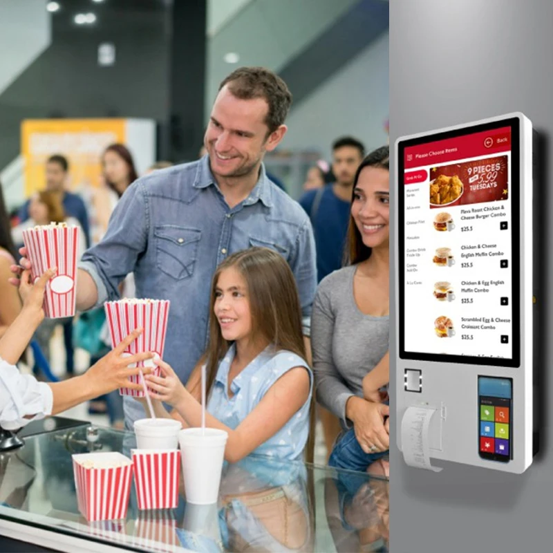 Stainless Self Terminal Service Kiosk for Restauants 21.5/24/27 Inch ultra Slim Stainless Steel Vertical Wall Hanging