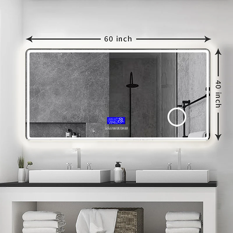 Прямоугольник косметическое зеркало для ванной со светодиодной подсветкой настенный умная розетка с подсветкой зеркало для ванной со светодиодной подсветкой Отображение времени