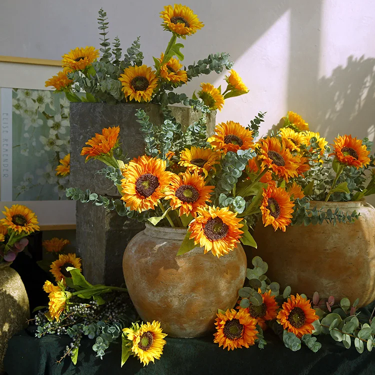 New Design Single-headed Sunflowers Artificial  Centerpiece Flowers Dried Flower Artificial Flower Bouquet Home Decor
