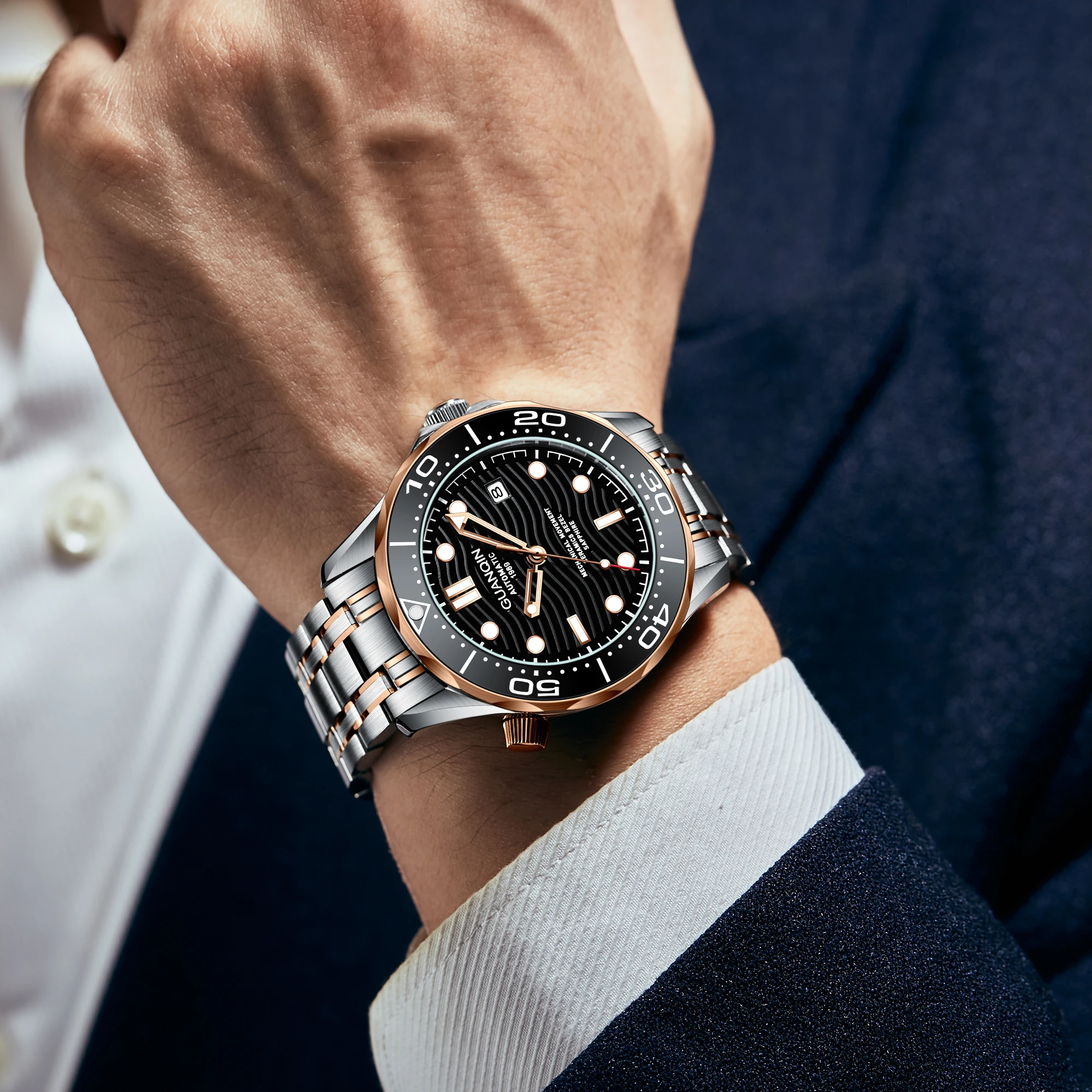 2023 New Model GUANQIN  OEM ODM Custom Brand Mens Luxury Automatic Skeleton Mechanical Wrist Watches 100M Waterproof