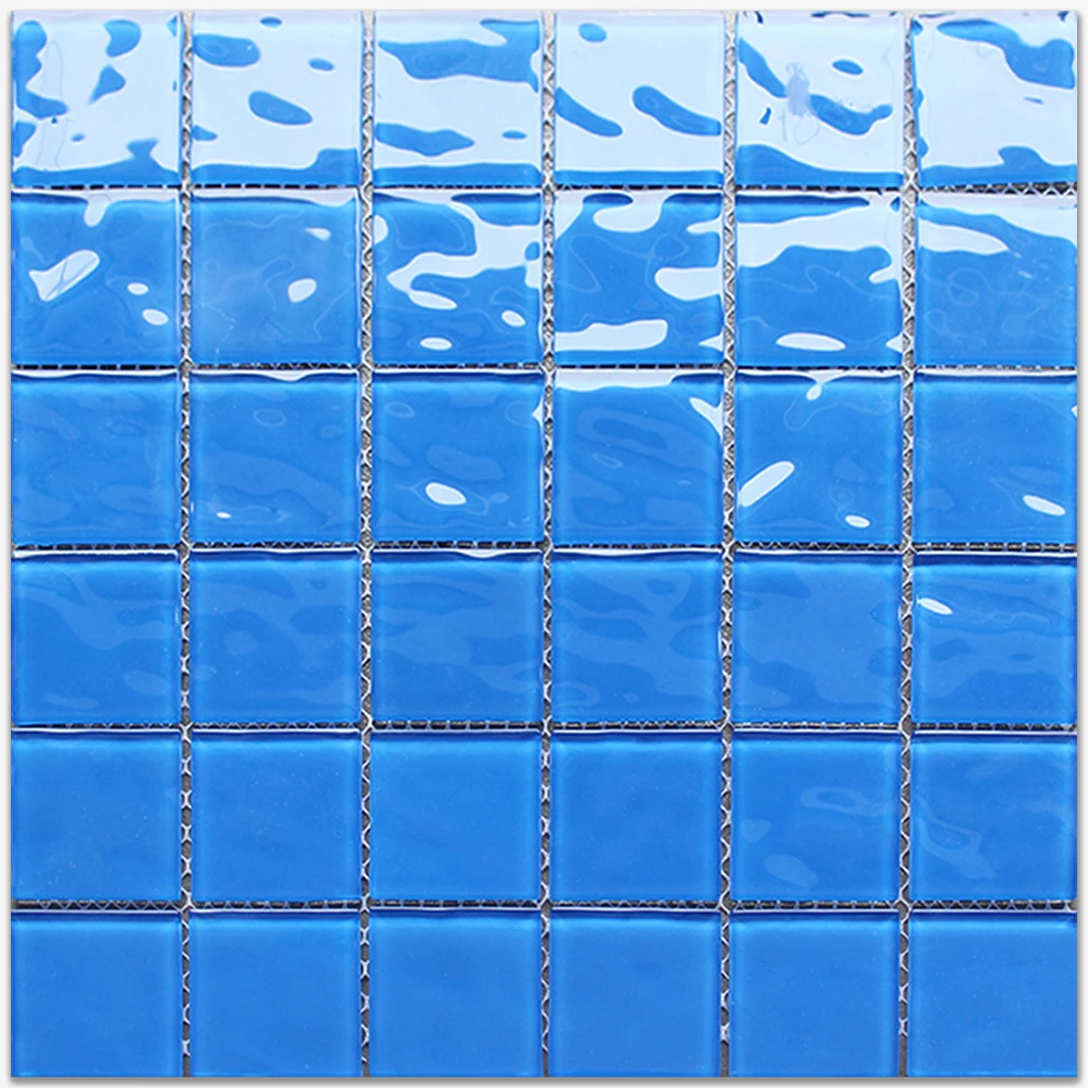Foshan Factory Price Mosaic 300x300 Blue Glass Mosaic Waterline Blue Price Tile Floor Outdoor Swimming Pools For Hotel Villa