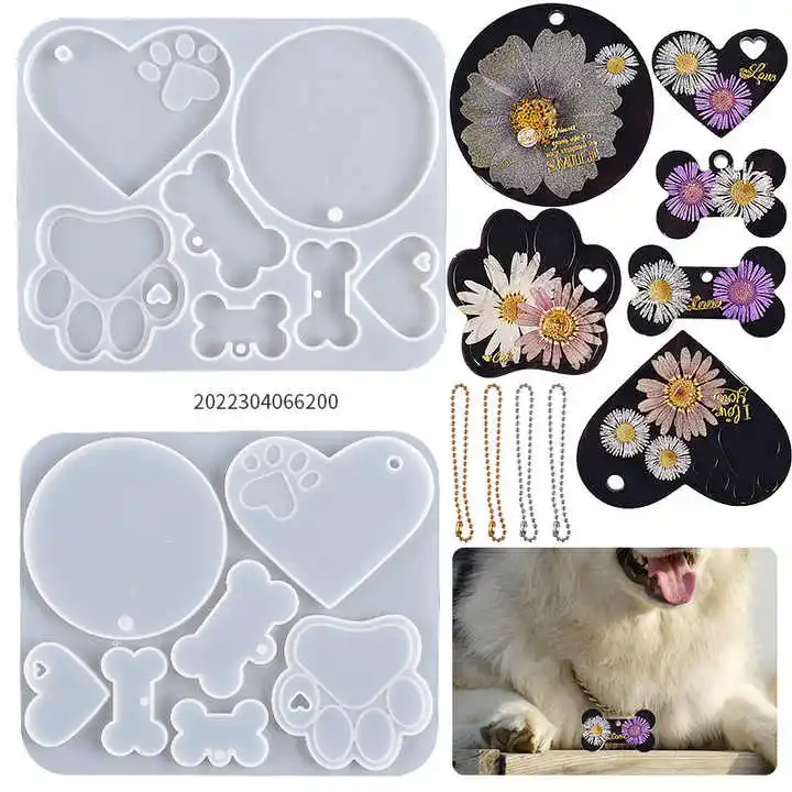 Factory Manufacturer DIY 3D Handmade Animal Cat Dog Pet Tag Silicone Mold for Epoxy Resin Making