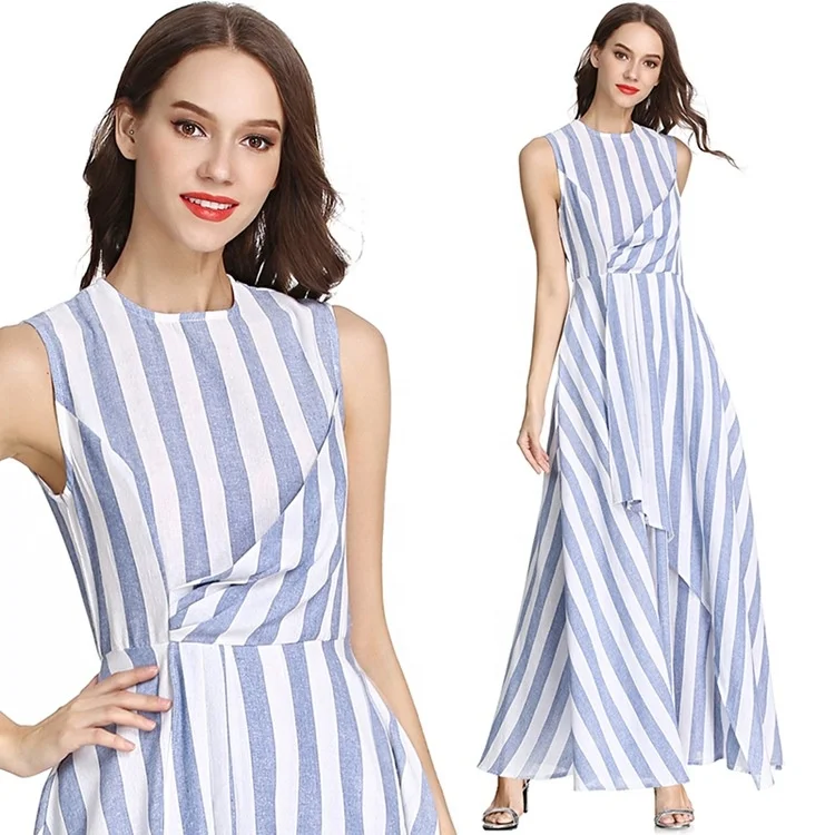 
2021 Europe Hot selling fashion ladies Chiffon Striped Sleeveless dress 