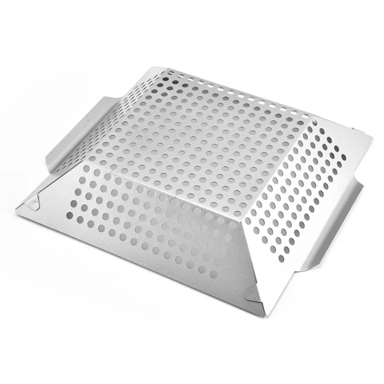 Custom Non-Stick bbq grilling basket stainless steel silver barbecue charcoal grill pan