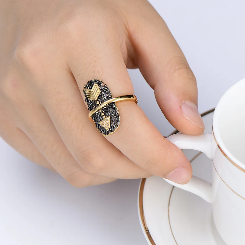Women Men Party Jewelry CZ Zircon Copper Gold Adjustable Punk Knuckle Rings Exaggerated Retro Black Arrow Finger Ring