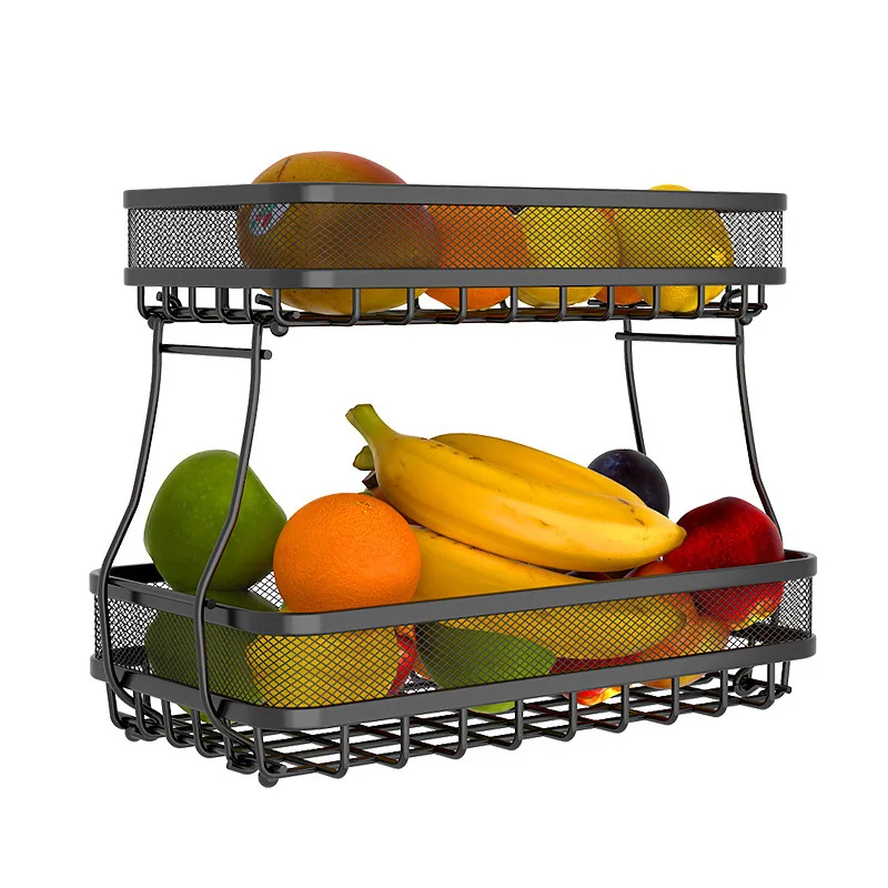 2 Tier Double-layer Square Pull-net Fruit Basket Serving Tray for Kitchen Livingroom Hotel
