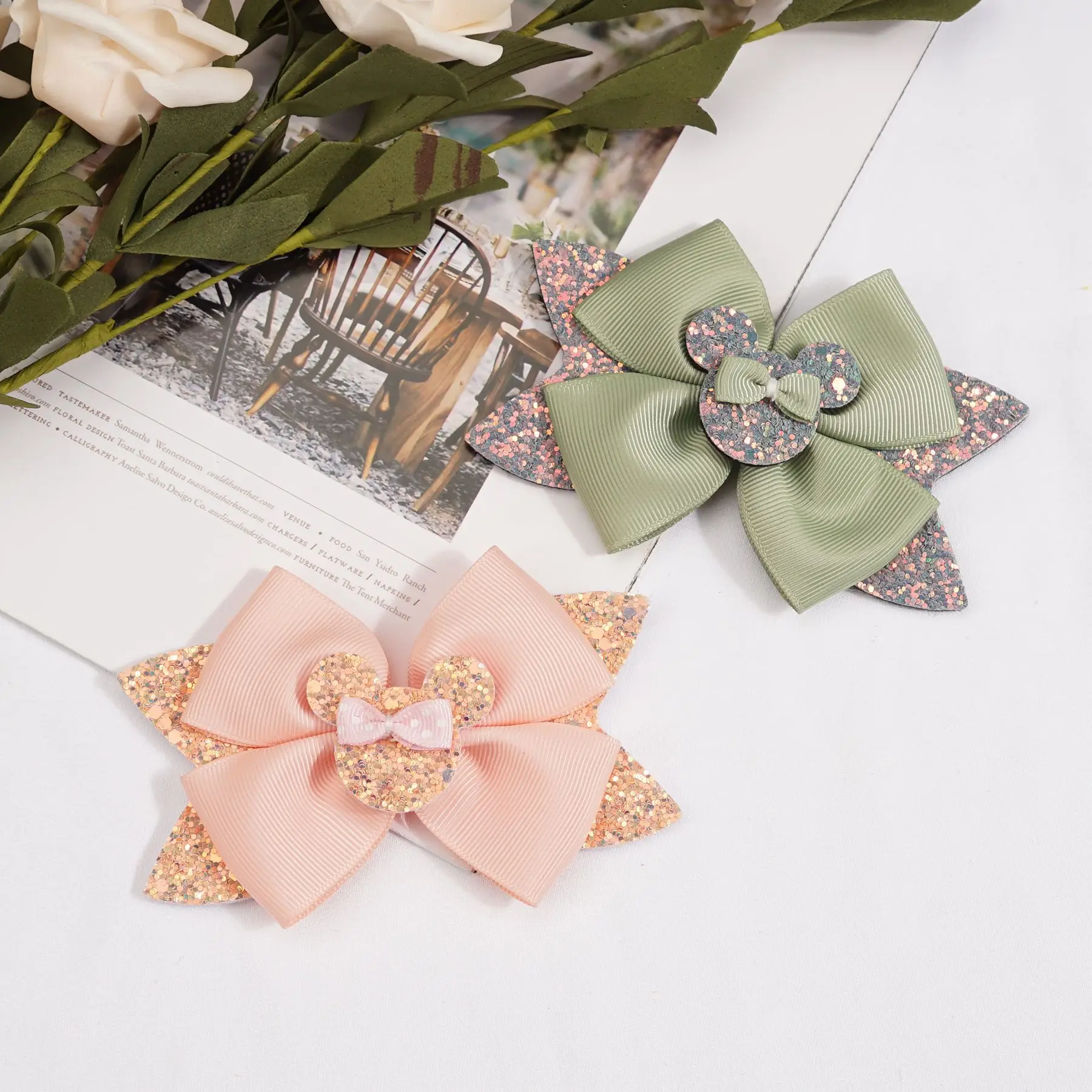 Sweet girl headdress mouse sequins bow hairpin cartoon Mickey children hair clips accessories