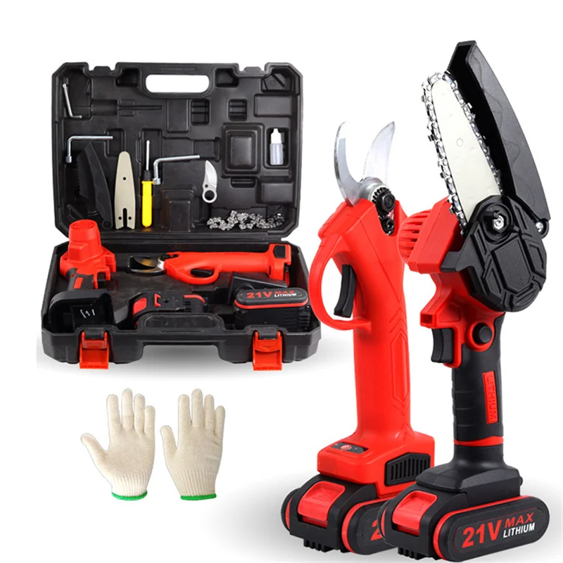 Cordless electric pruning shears gardening tools four-speed adjustment 4 inch lithium chainsaw saw combination power tool set