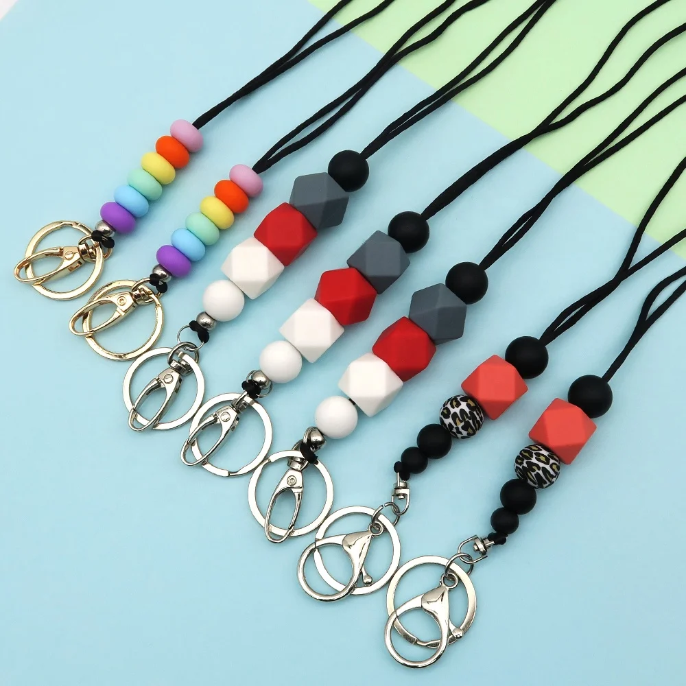 Silicone Bead Lanyards For Id Badge Trendy Teacher Lanyard Beaded With Wooden Disc