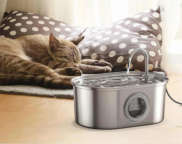 Stainless steel pet water dispenser with big eyes window cat faucet water feeder factory direct sale pet gift set