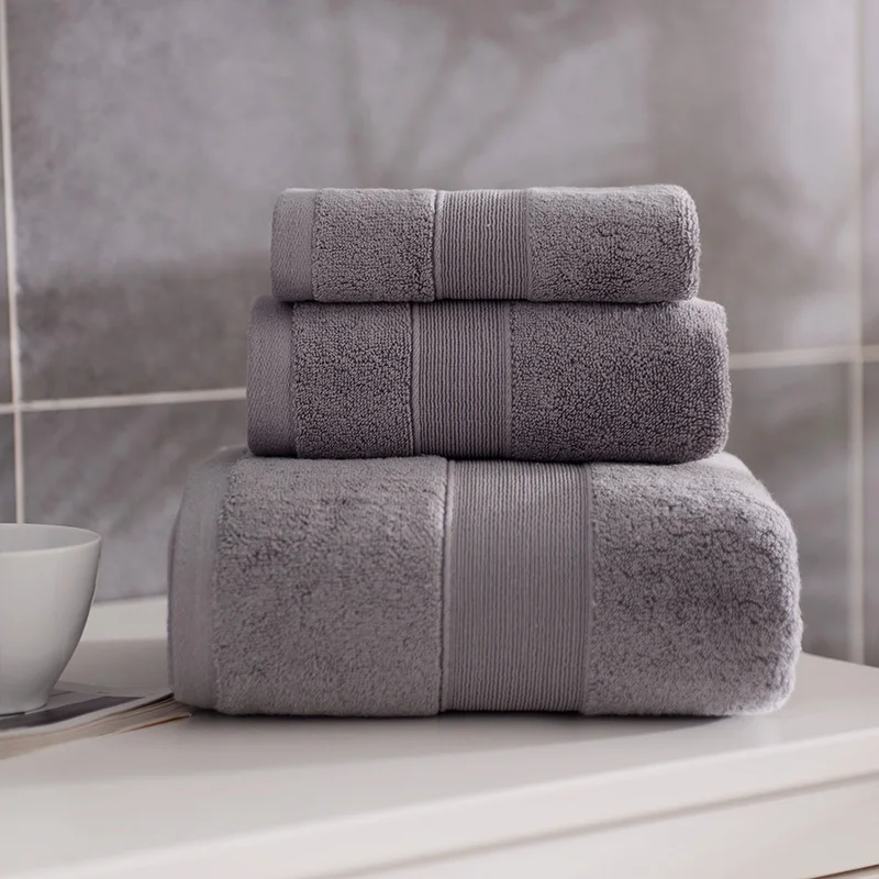 Custom Logo 100% Cotton Towels Hand Face Bath Towel Sets Wholesale Extra Large Highly Absorbent Soft Grey Luxury Shower Towel
