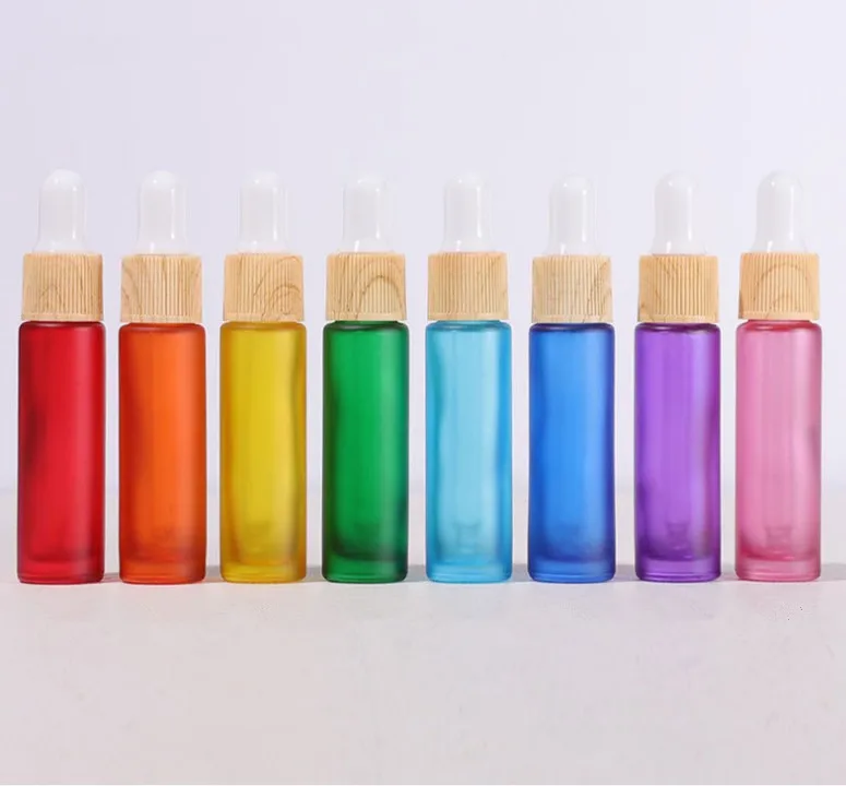 10ml Colorful Matte Essential Oil Bottles PP Dropper Pipette Bamboo Ring Essence Glass Bottle Portable Cosmetic Packaging Bottle