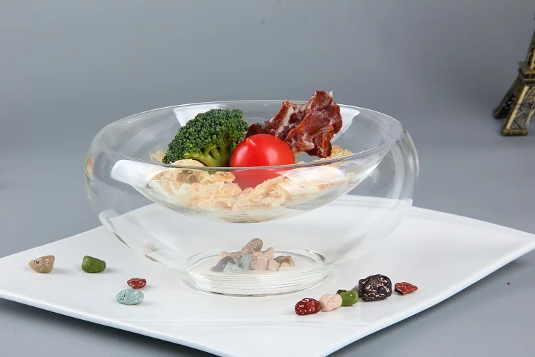 Double-layer hollow bottom glass fruit and vegetable salad bowl glass tableware cookware