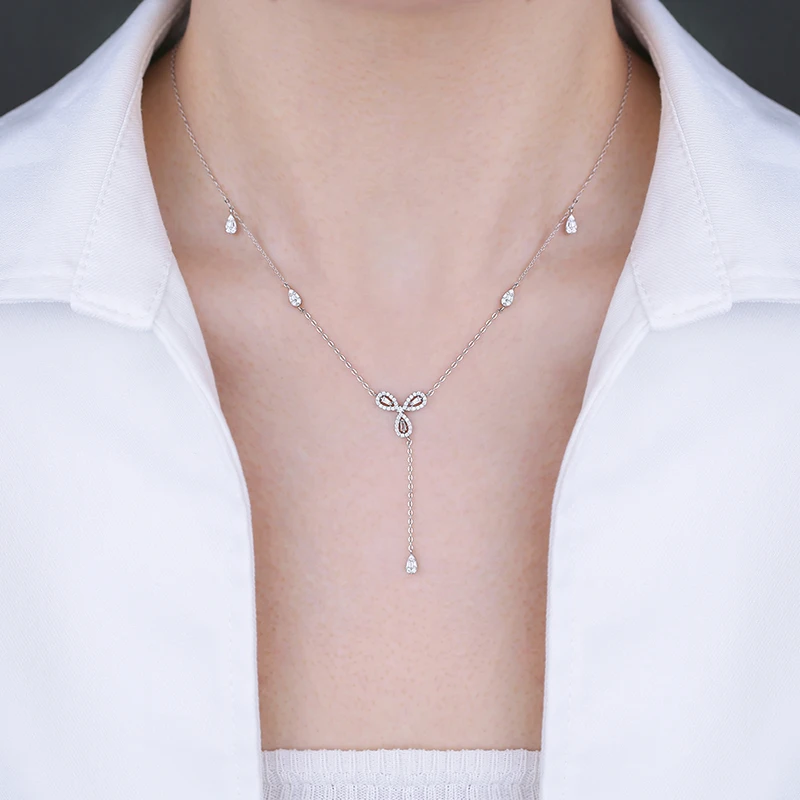 Wholesale Simple Rhodium Plated Necklace  Luxury Delicate Silver 925 Y Shaped Necklace For Women