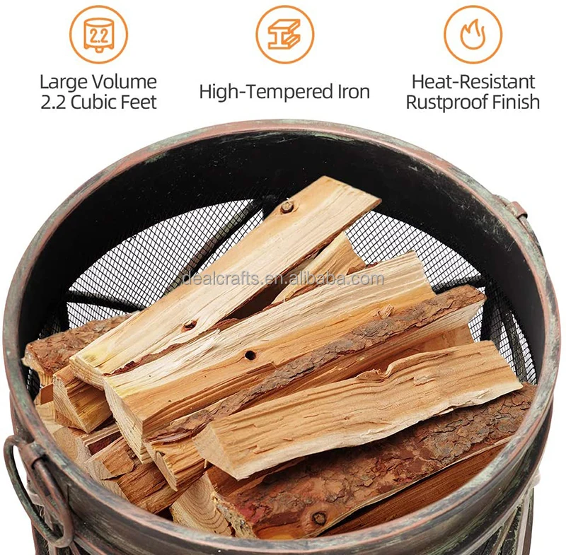 Fire Pit Outdoor Wood Burning Cast Iron  Heater Log Charcoal Burner Round Camping Outside Patio Backyard Deck