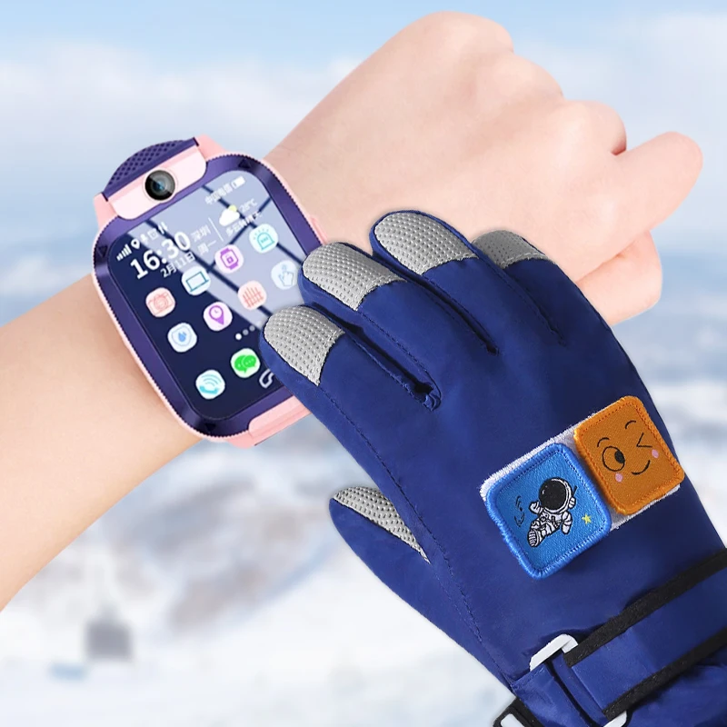 Kids Children Ski Gloves Waterproof Thicken Lined Fleece Warm Full Fingers Winter Snow Gloves Anti-Slip Sports Windproof Gloves