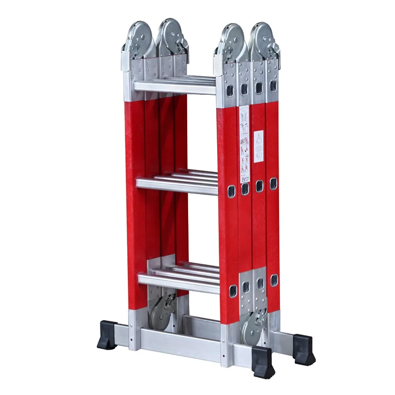 2022 newest 4 x 3 Fiberglass multi-function ladder with big  joint folding step ladder multi-purpose yellow ladder