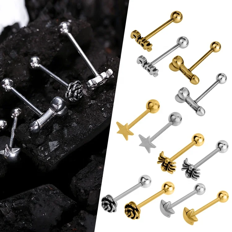 Free Sample High Quality 316l Stainless Steel Men Women Gold Plated Society Tongue Ring Tongue Nails