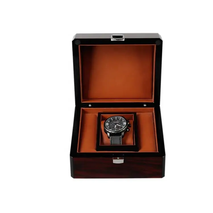 High Glossy Rosewood Finish Single Watch Storage Organizer Wooden Watch Gift Packaging Luxury Box