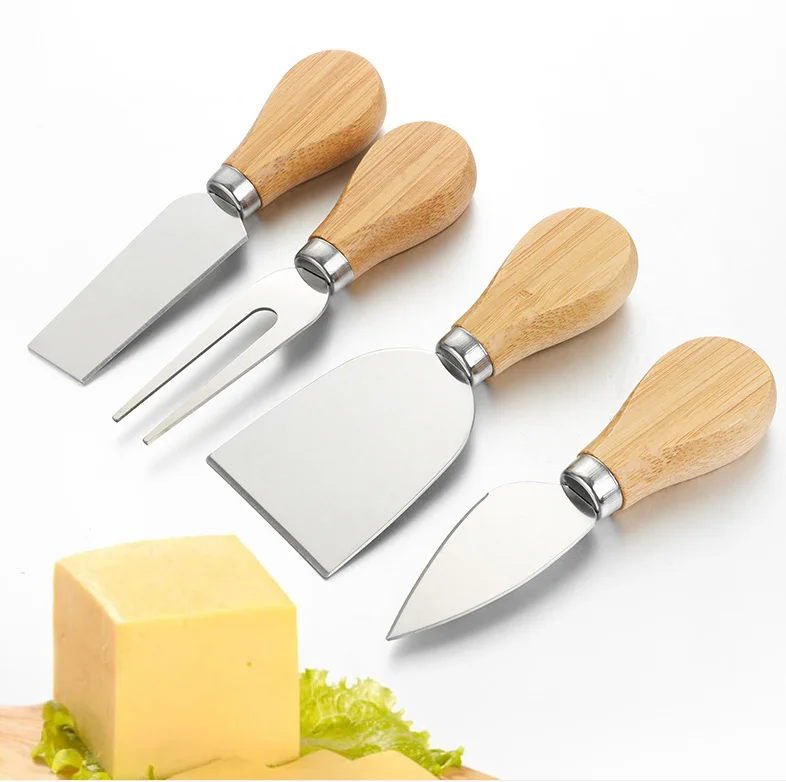 Customize Logo Cheese Knife Fork and Shovel Tool Set Stainless Steel Cheese Knife with Wood Handle Cheese Pizza