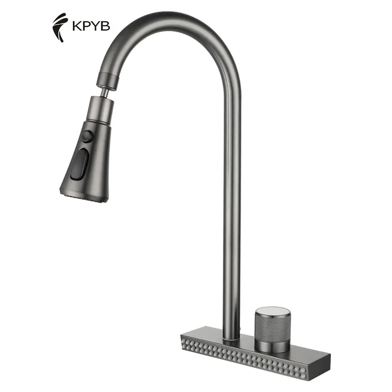 Gun ray kitchen pull out tap stainless steel sink  Waterfall faucet single hole rotate cold hot kitchen faucet