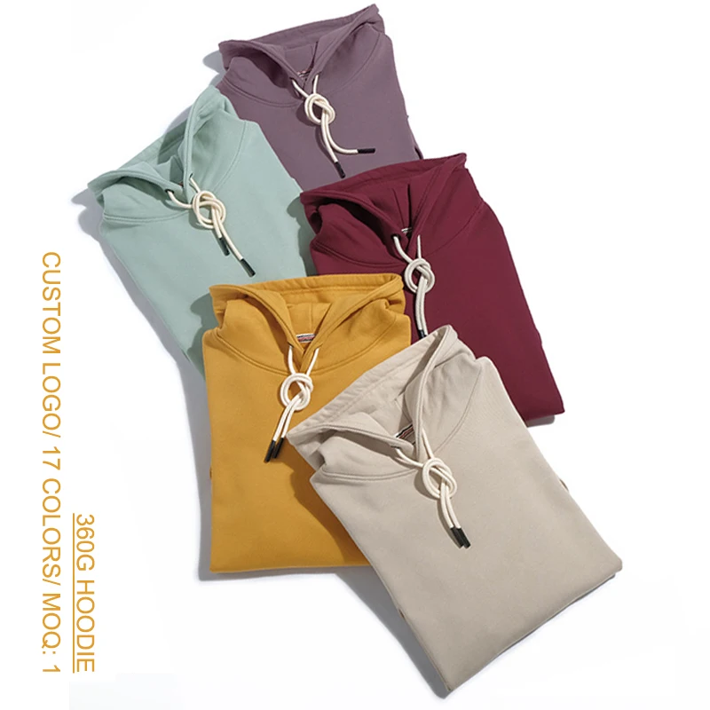 17 видов цветов 360gsm изготовленный на заказ вышитый логотип 100% органический хлопковый футер мужские толстовки с капюшоном однотонная свободная ovsized толстовки