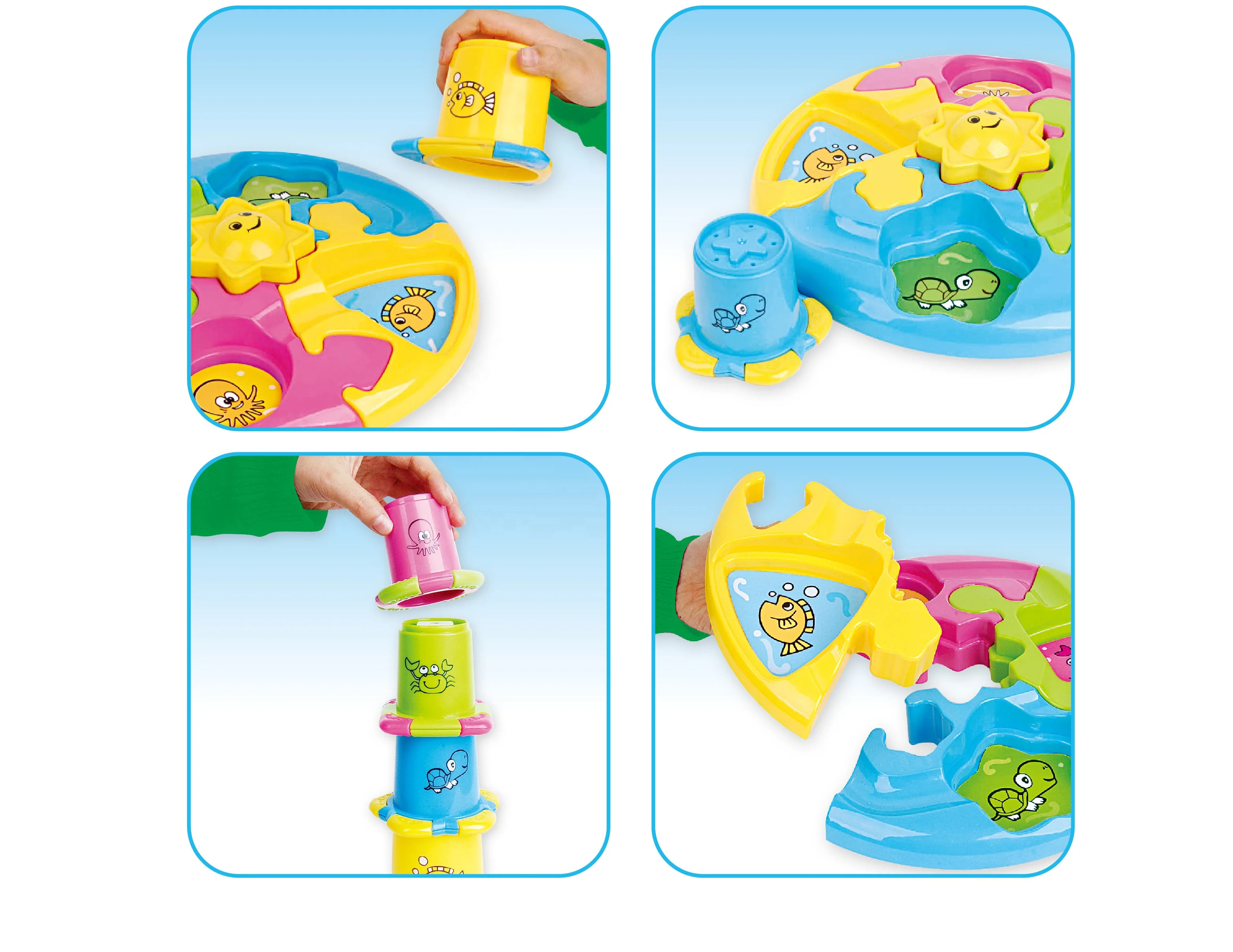 Wholesale Very Funny Learning  Color Baby Bath Cup Toy Set Jigsaw Puzzle Blocks Nesting Toy Plastic Stacking Cup Toy