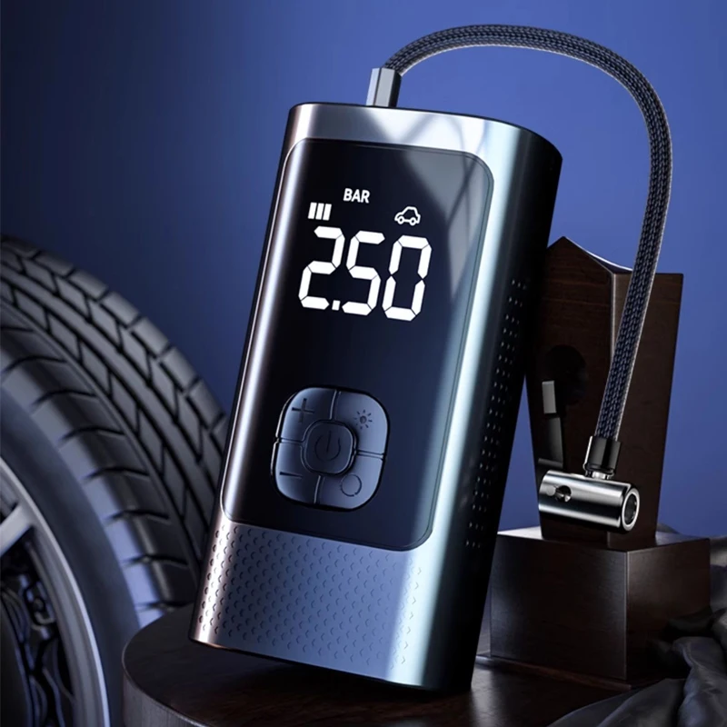 4000 mAh Large Battery Capacity Mini Portable Rechargeable Air Pump Compressor Quickly Inflate High Definition Display Piston