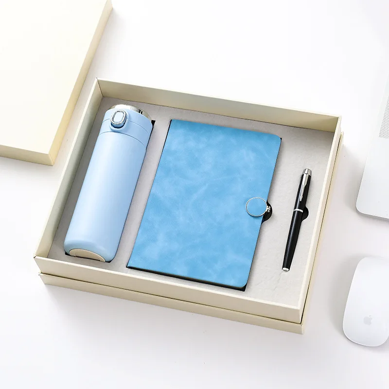 Wholesale Custom Logo Journal Round button Pu Leather Notebook Business card holder Insulated Water Bottle Stationery Set