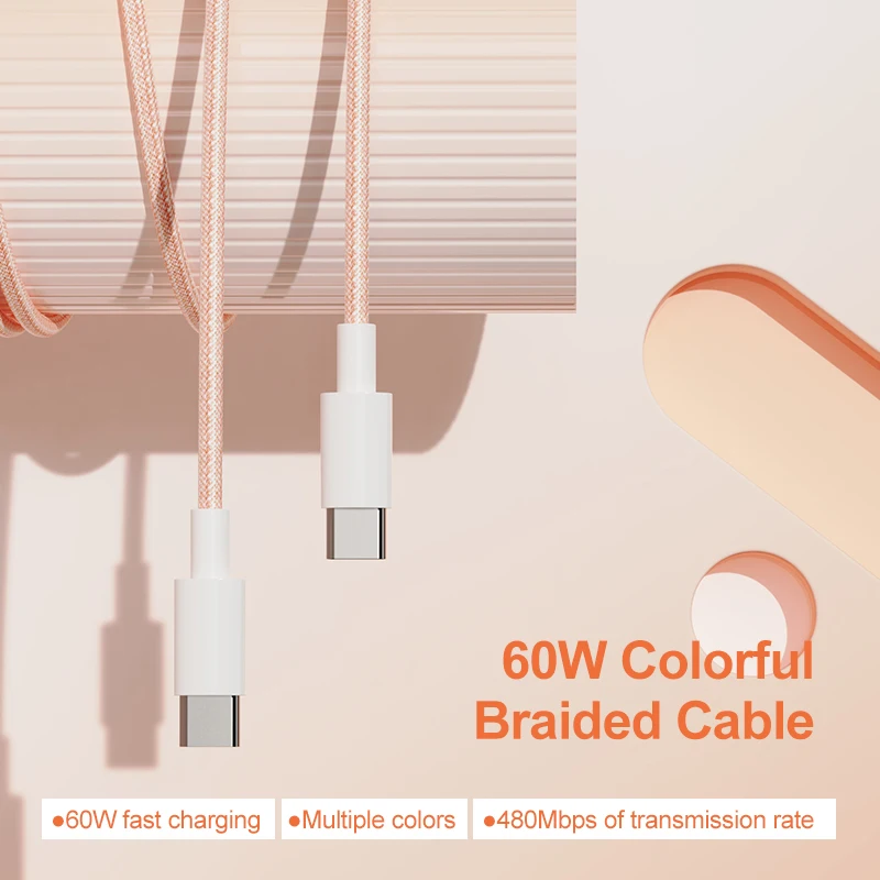 2022 new products 60W PD USB-C to USB C cable nylon braided fast Charging cable type c data cable for huawei for macbook