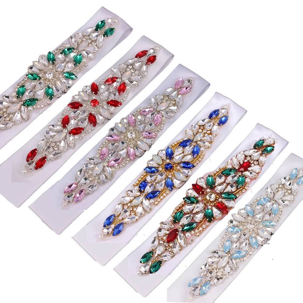 Handmade Wedding Bridal Belts and Sashes Crystal Rhinestone Ribbon ladies waist  Belt for Wedding Dress Bridesmaid Prom Gowns