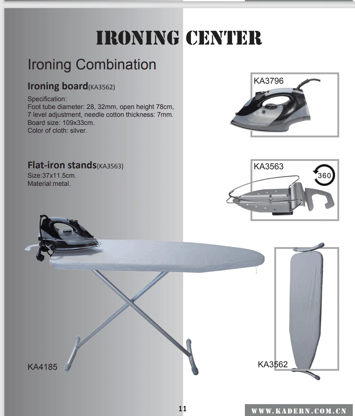 Freestanding Hotel household Room Ironing Board Set with Electric Iron and Ironing holder