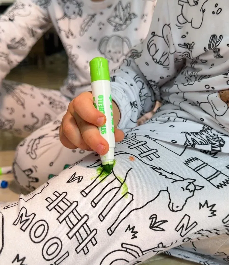 2024 New Bamboo Viscose Drawing Kids Boys And Girls Pajamas Set DIY Coloring Sleepwear For Children