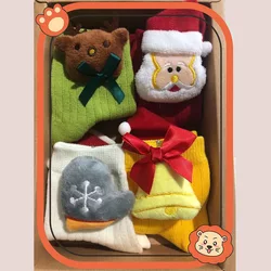 Вязаные хлопковые рождественские носки для малышей, толстые теплые уютные зимние Праздничные Носки средней длины с 3D рисунком на Рождество