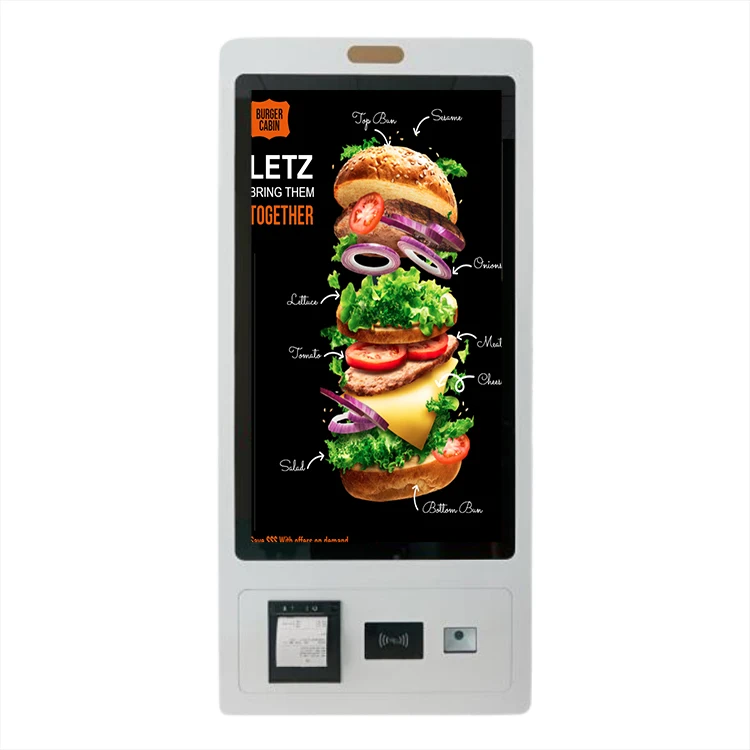 24 27 32 inch indoor wall mount touch screen self service ordering payment kiosk with floor standing bracket
