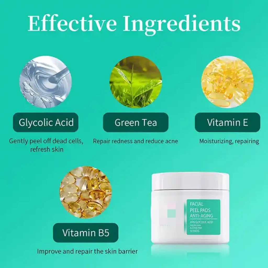 Private Label 2% Salicylic Acid Anti Acne Face Exfoliating Peel Wipes Skin Care 10% Peeling Cleansing Glycolic Acid Pads