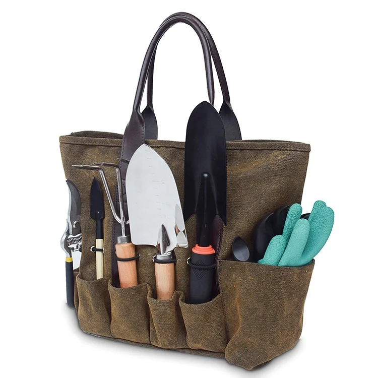  Waxed Canvas Gardening Tools Bag Garden Kit Tote Home Organizer Holder Lawn Yard Carrier Tool Set